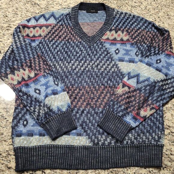 Bogner Vneck Blue Pattern Sweater size 44 - Picture 1 of 7